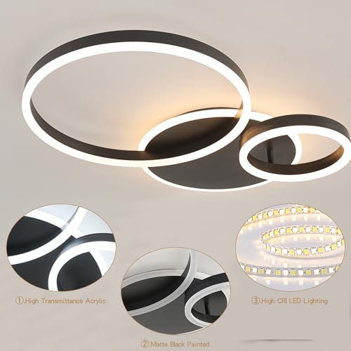 Modern Dimmable LED Flush Mount Ceiling Light Remote Control Acrylic Ring Chandelier