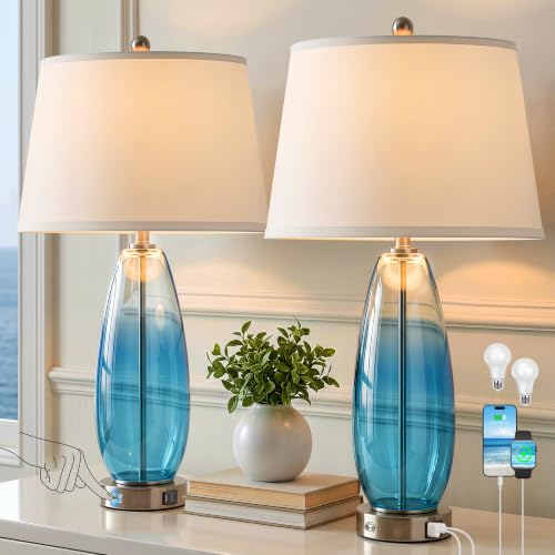27" Glass Table Lamps for Living Room (Gradient Blue)