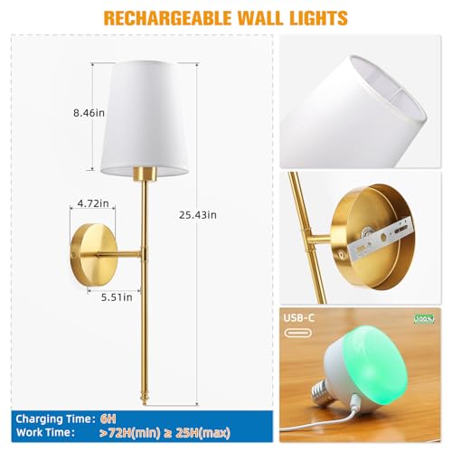 25.4 inch Battery Operated Wall Sconce Set of 2 (2 Count)