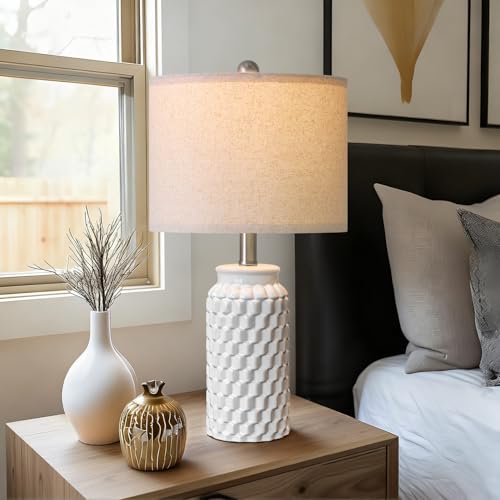20.5" White Modern Ceramic Bedside Lamps Set of 2 (2 Count)