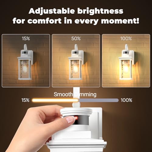 White Motion Sensor Porch Lights Outdoor with GFCI Outlet