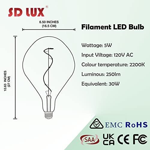 A165 Oversized LED Edison Light Bulb Dimmable 5W 250lm E26 2200K 1PC
