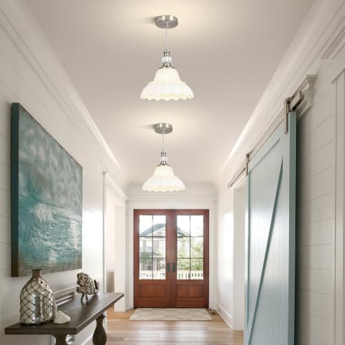 1 Piece Chandelier in Brushed Nickel Finish with White Flower (1-Light / Nickel and White)