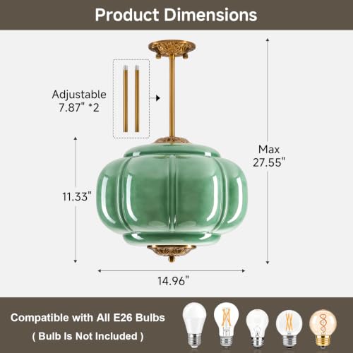 Semi Flush Mount Ceiling Light (Green 15")