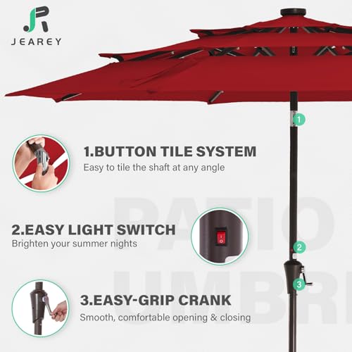 9 ft 3 Tier Outdoor LED Lighted Patio Umbrella w
