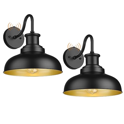 Dusk to Dawn Outdoor Barn Lights Outdoor Wall Sconces Farmhouse Exterior Wall Mount Light Vintage Outside Lighting Fixture Industrial Black Lanterns for Porch Garage Shed Patio (2 Count)