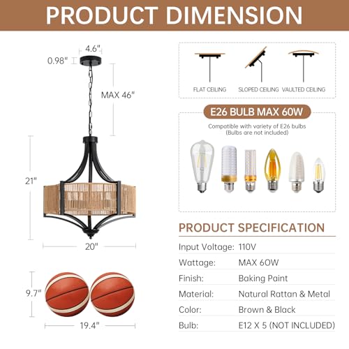 20" Rattan Chandelier
