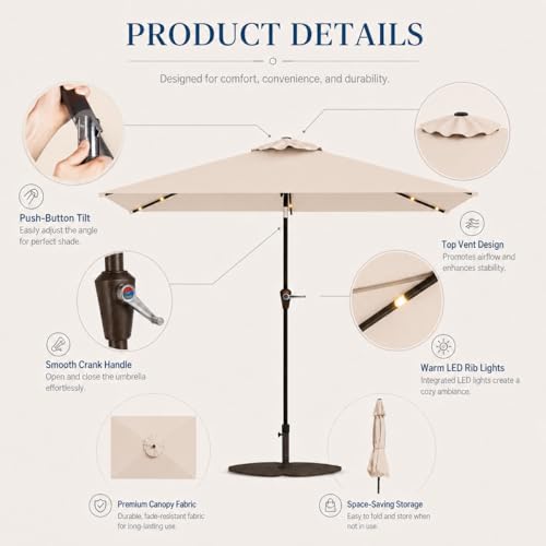 6.5 x 10ft Rectangular Patio Umbrella with Solar Lights