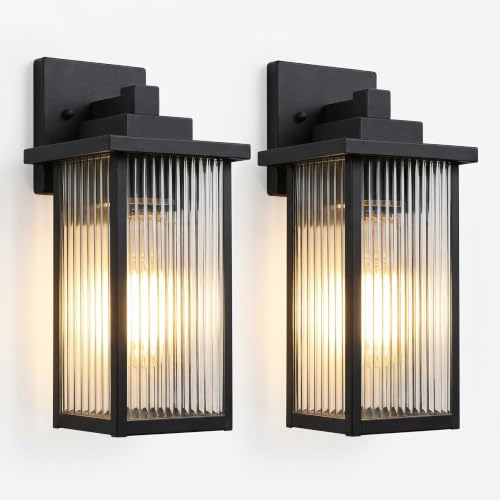 2-Pack 15-Inch Matte Black Outdoor Wall Light, All-Metal Frame