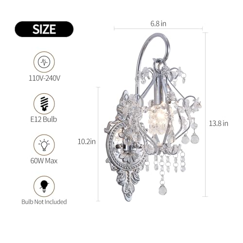Indoor Hardwired Silver Crystal Vintage Wall Sconces Light Set of 2 (2 Count)