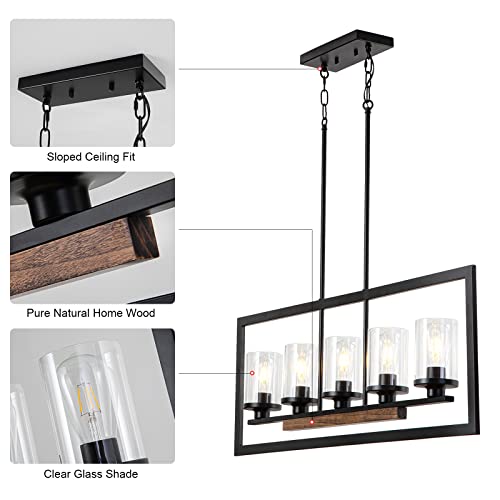 Farmhouse 5 Light Dining Room Pendant Light Fixture with Clear Glass Shades