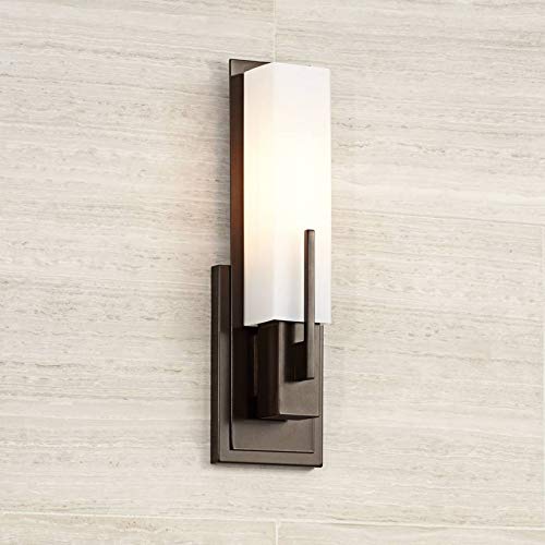 Midtown 15" High White Glass Bronze Modern Wall Sconce Light Fixture