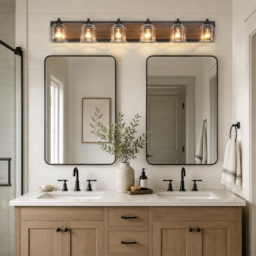 6 Light Vanity Lights for Bathroom Large 48" with Bubble Glass Shade