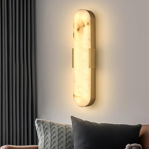 20 in Natural Marble Wall Sconce Gold LED Alabaster Wall Light