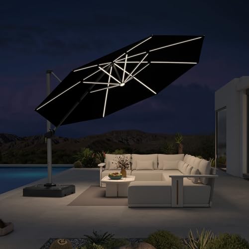 Patio Umbrella with Base 13ft Solar LED Light Double Top