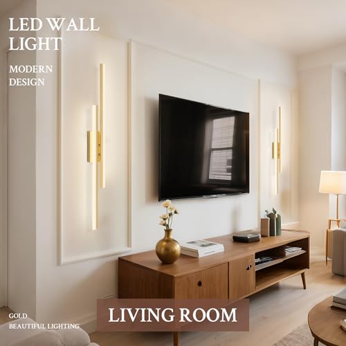 LED Wall Sconce Gold Modern Remote Wall Light Fixtures for Living Room