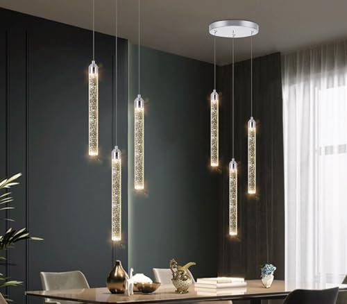 Mini Chandelier Crystal Pendant Lights Integrated LED Pendant Light Fixtures Kitchen Island Chandeliers Pendant Lighting for Dining Room Bubble Chromed Finished Ceiling Hanging Lights 2700K 6000K (3 Count)