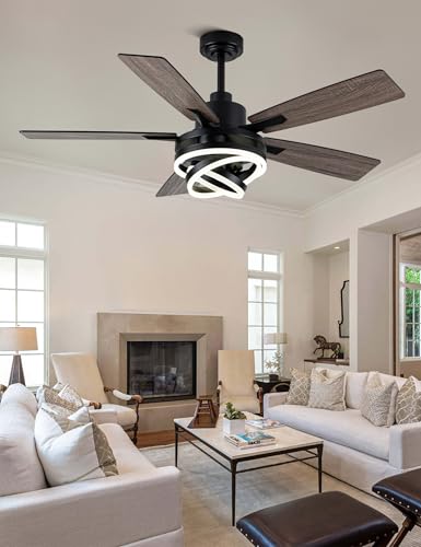 52 Inch Black Modern Ceiling Fans with Lights Chandelier Fan