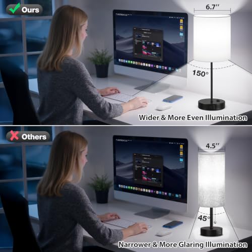 White Black Touch Lamps for Bedroom Set of 2 (2 Count)