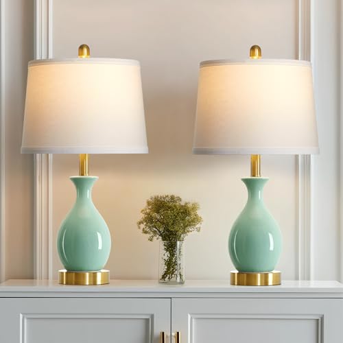 24″ Sage Green Ceramic Table Lamps Set of 2 (2 Count)