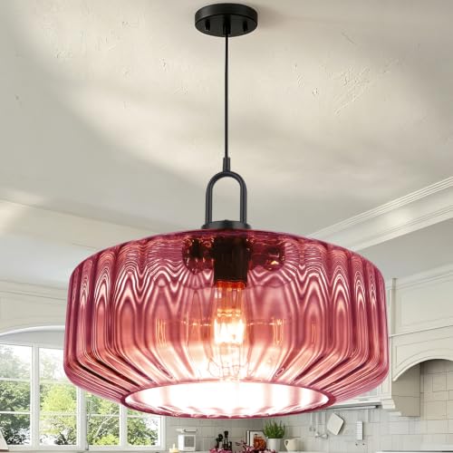 Hand Blown Glass Pendant Light Fixture Purple 13.78" Ceiling Light
