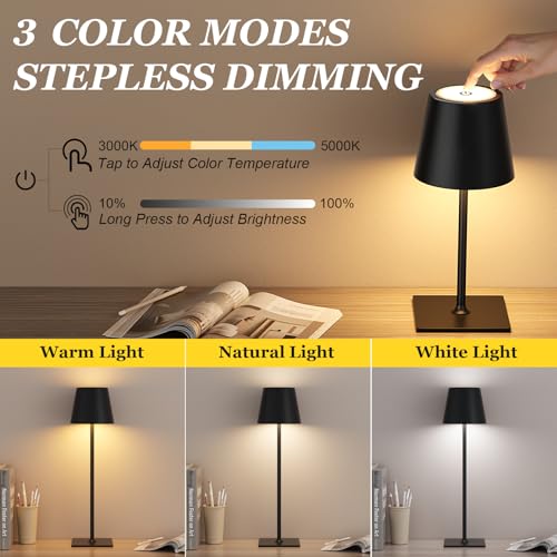 Cordless Rechargeable Table Lamp Black 5000mAh Battery Operated Lamps (4 Count)