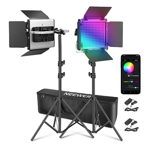 Upgraded 660 PRO II RGB LED Video Light w App Control Tripod Stand (2 Count)