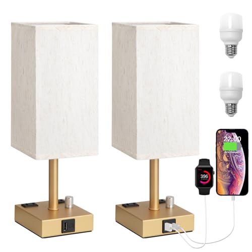 Gold Bedside Table Lamps Set of 2