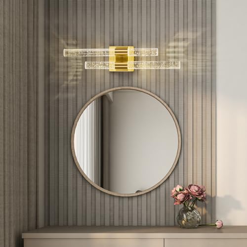 Modern LED Vanity Light Bathroom Vanity Light Fixtures Gold Crystal Sconces Wall Lighting 21.25in 4000K Vertical and Horizontal Wall Mounted Sconces for Bedroom Living Room Hallway（1