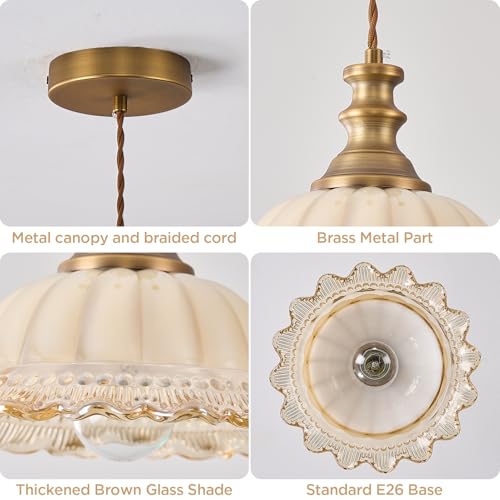 Glass Pendant Lights Modern Pendant Lighting Fixtures Hanging Lamp for Kitchen Island Bedroom Dining Room Coffee Shop Hallway Brown and Brass 2 Pack (2 Count)