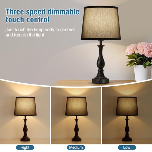 Bedside Table Lamp Touch Control Bedroom Lamps with USB A + C Charging Port 3 Way Dimmable Touch Lamps for Nightstand Living Room Bedroom Dorm Home Office Reading (2 Count)