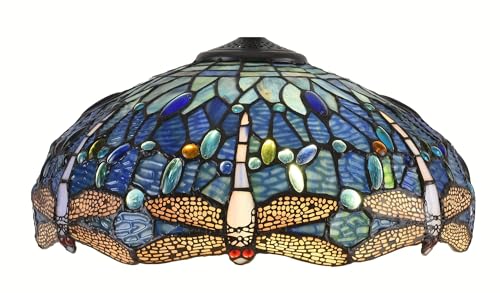 Tiffany Lamp Shade Replacement 16X7.4 Inch Blue Stained Glass Dragonfly Style Lampshade