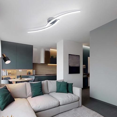 31.4Inch Modern LED Ceiling Light 22W Chrome Linear Ceiling Light Fixture 6000K Aluminum Long Flush Mount Ceiling Lights Fixture Lamp for Bedroom Hallway Kitchen Bathroom