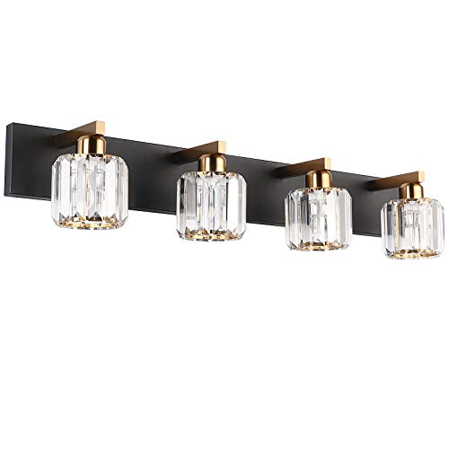 Crystal Bathroom Vanity Lighting Black Vanity Light Fixtures Modern Vanity Light for Bathroom 4 Lights