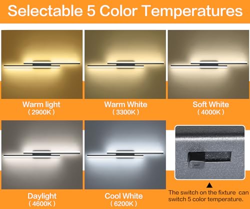 48 Inch Bathroom Light Fixtures Black Vanity Light Bar LED Modern Bath Lighting Over Mirror 5CCT
