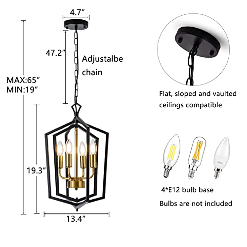 4 Light Dining Room Light Fixture Over Table Black Farmhouse Chandelier Metal Modern Pendant Light for Kitchen Island Dining Room Living Room Foyer Entryway