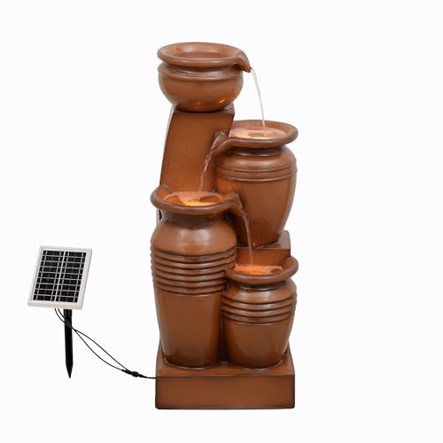 28.7" 4 Tier Cascading Bowl Solar Powered Water Fountain for Outdoor Living Spaces