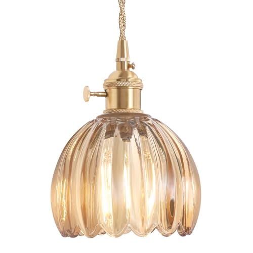 Pendant Light with Amber Tulip Glass Lmapshade