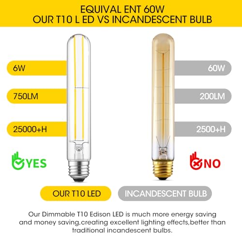 7.3 Inch Long Tubular Vintage LED Edison Bulbs (6 Count)