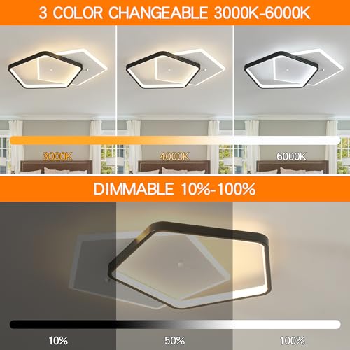 Modern LED Ceiling Light Fixture Dimmable Black Flush Mount Ceiling Lamp