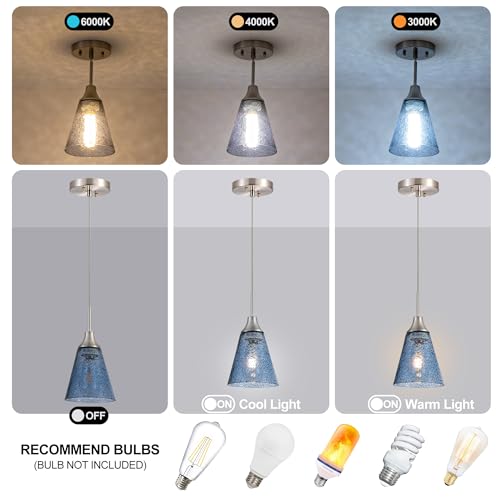 5.9" Glass Pendant Light Dark Blue Seeded Glass Hanging Light