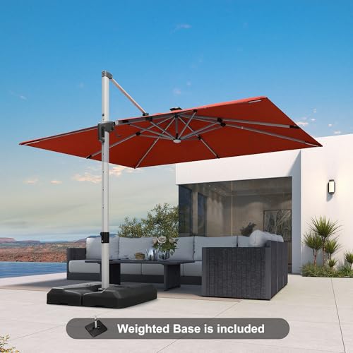 Patio Umbrella with Base 9' X 12' Solar LED Light