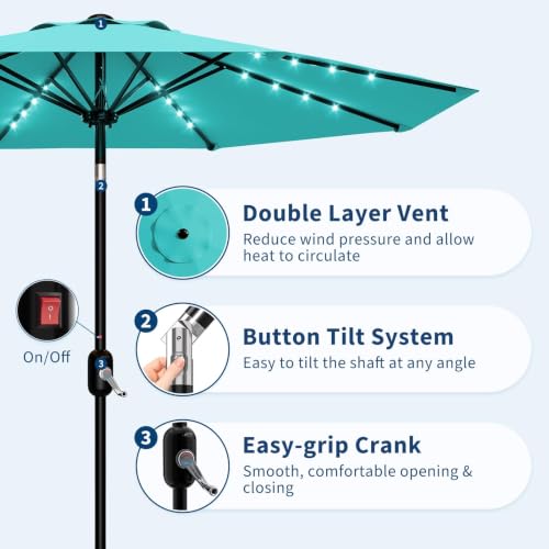 9FT Solar LED Patio Umbrella with Tilt & Crank