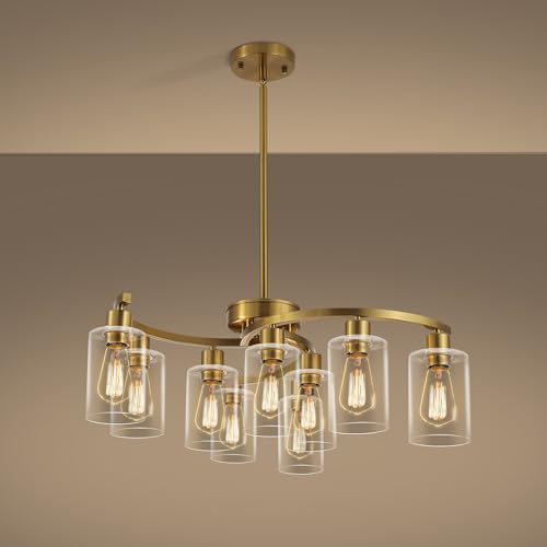 9 Light Gold Glass Chandelier