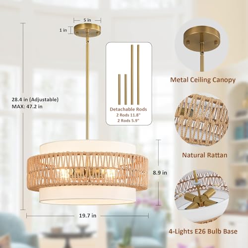 19.7" Rattan Chandelier for Dining Room