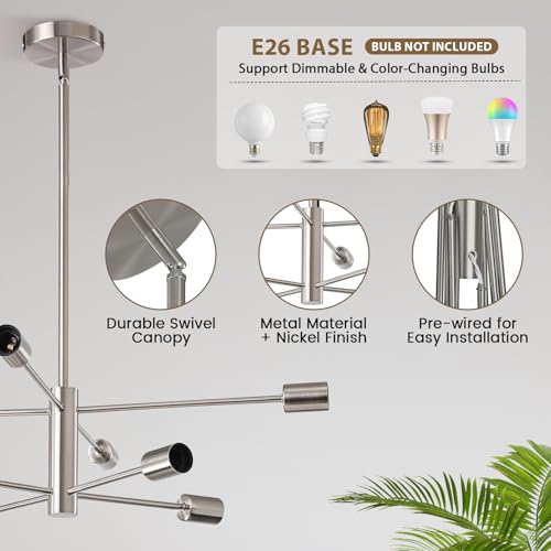 Modern Chandelier Ceiling Light Fixture Brushed Nickel Sputnik Chandeliers for Bedroom Living Room 8