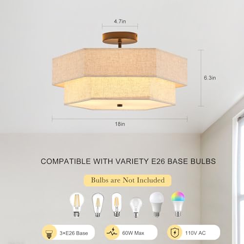 18" Large Black Semi Flush Mount Ceiling Light