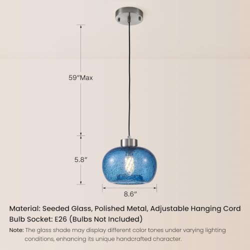 8.6" Coastal Blue Globe Seeded Glass Kitchen Island Pendant Light