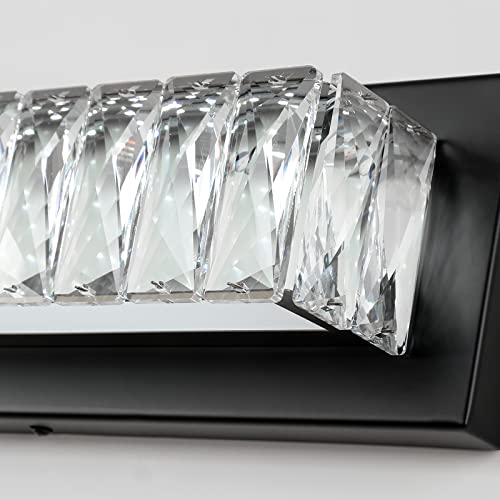 Bathroom Light Fixtures 23 Inch Modern Crystal Vanity Light LED Black Wall Sconce for Bathroom Vanity Mirror Lights Cool White 6000K