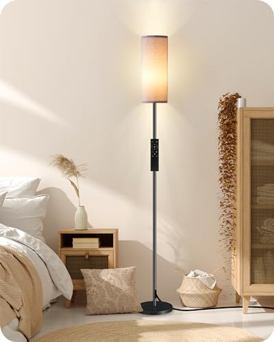 Dimmable Gray Floor Lamp for Living Room with Remote and Foot Switch